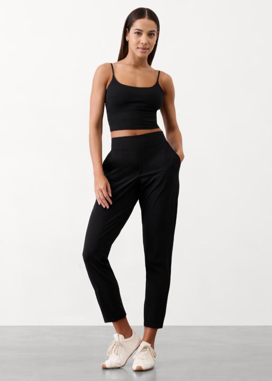 ATHLETA Brooklyn Black Ankle Pants Stretch High-Rise Rib knit Waistband Size 8